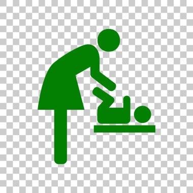 Kadın ve bebek, Bebek değiştirme simgesi. Saydam arka plan üzerinde koyu yeşil simge.