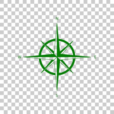 Rüzgar gülü işareti. Saydam arka plan üzerinde koyu yeşil simge.