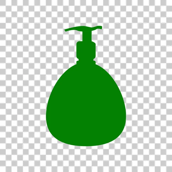 Gel, mousse ou savon liquide. Silhouette de bouteille en plastique de pompe de distributeur. Icône vert foncé sur fond transparent . — Image vectorielle