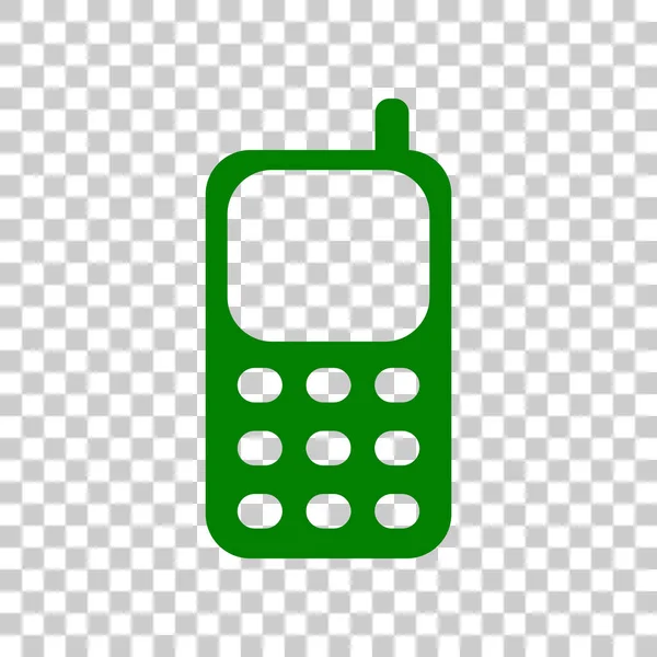 Značka mobilních telefonů. Tmavě zelená ikona na průhledném pozadí. — Stockový vektor