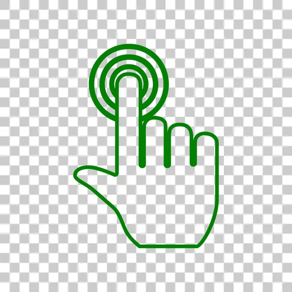 Hand click on button. Dark green icon on transparent background. — Stock Vector