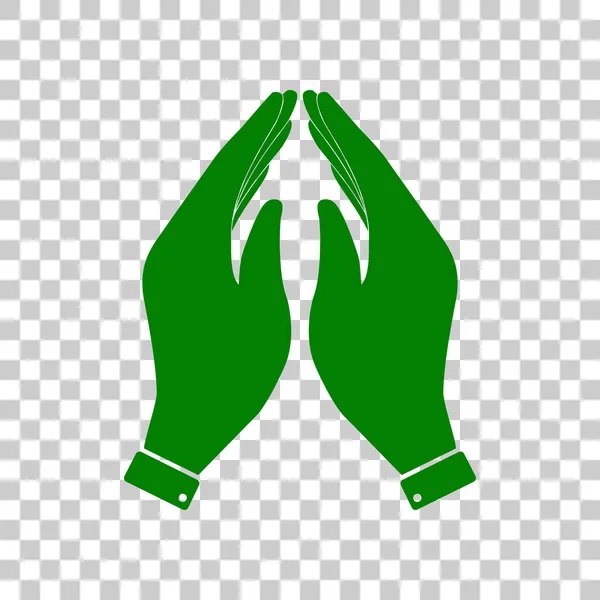 Hand icon illustration. Prayer symbol. Dark green icon on transparent background. — Stock Vector