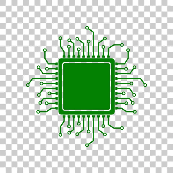 CPU mikroprocessor illustration. Mörk grön ikon med transparant bakgrund. — Stock vektor