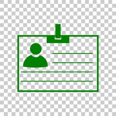 Kimlik kartı işareti. Saydam arka plan üzerinde koyu yeşil simge.