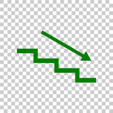 Ok ile merdiven aşağı. Saydam arka plan üzerinde koyu yeşil simge.