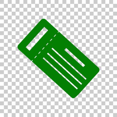 Bilet basit kayıt. Saydam arka plan üzerinde koyu yeşil simge.