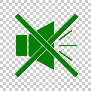 Ses işareti illüstrasyon sessiz işareti ile. Saydam arka plan üzerinde koyu yeşil simge.