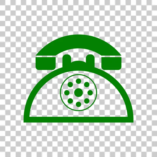 Retro telefoon teken. Donker groen pictogram op transparante achtergrond. — Stockvector