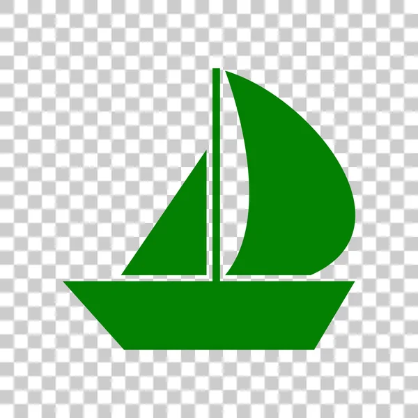 Señal de barco de vela. Icono verde oscuro sobre fondo transparente . — Vector de stock