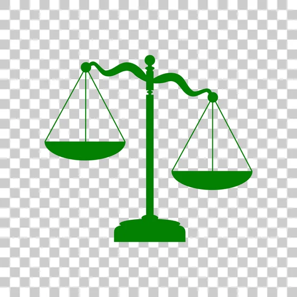 Scales of Justice sign. Dark green icon on transparent background. — Stock Vector