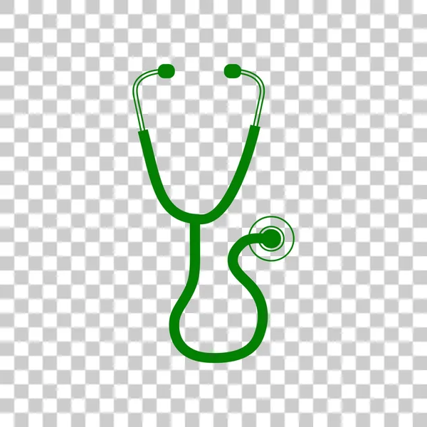 Stethoscope sign illustration. Dark green icon on transparent background. — Stock Vector