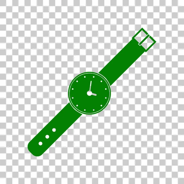 Signo de reloj ilustración. Icono verde oscuro sobre fondo transparente . — Archivo Imágenes Vectoriales