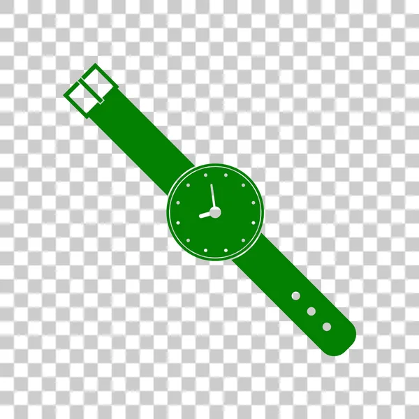 Signo de reloj ilustración. Icono verde oscuro sobre fondo transparente . — Vector de stock