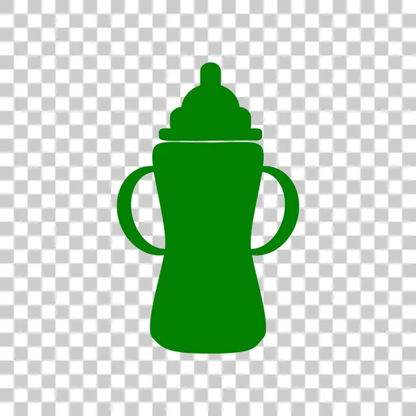 Знак детской бутылочки. Темно-зеленый значок на прозрачном фоне . — стоковый вектор