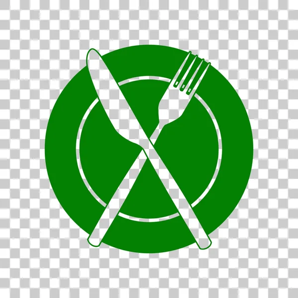 Fork, tape and Knife sign. Dark green icon on transparent background. — Stock Vector