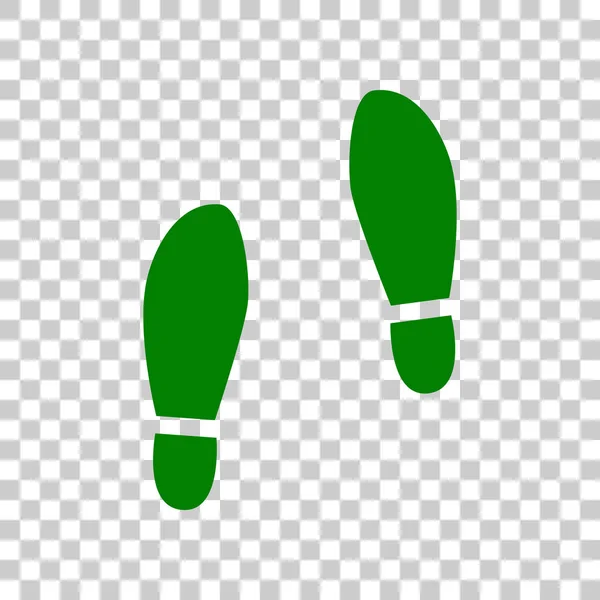 Impronta suole scarpe segno. Icona verde scuro su sfondo trasparente . — Vettoriale Stock
