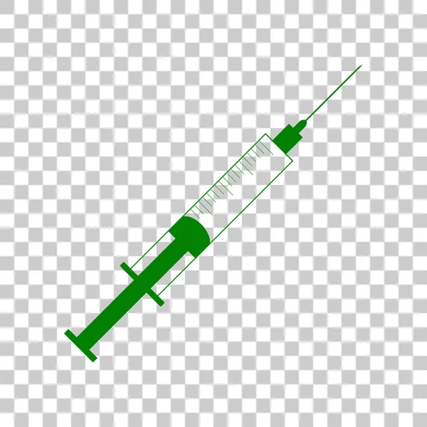 Syringe sign illustration. Dark green icon on transparent background. — Stock Vector