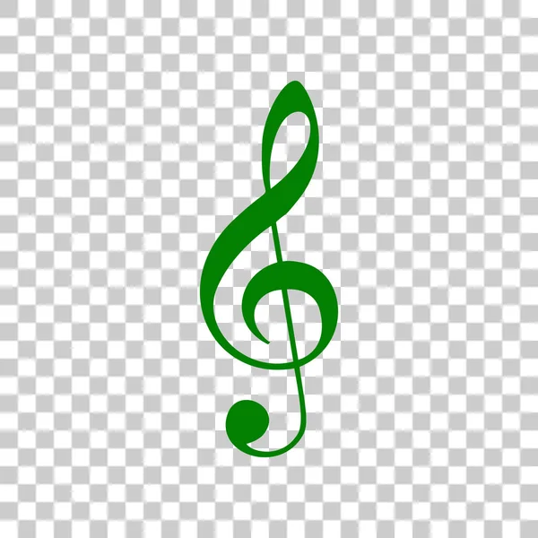 Muziek viool clef teken. G-sleutel. Solsleutel. Donker groen pictogram op transparante achtergrond. — Stockvector