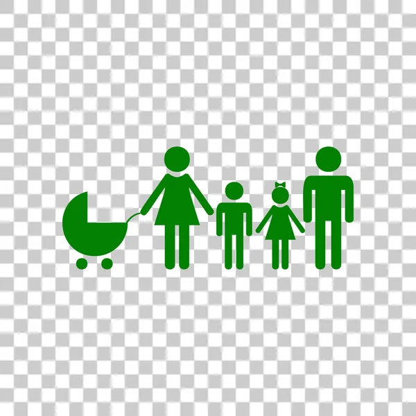Familie teken de afbeelding. Donker groen pictogram op transparante achtergrond. — Stockvector
