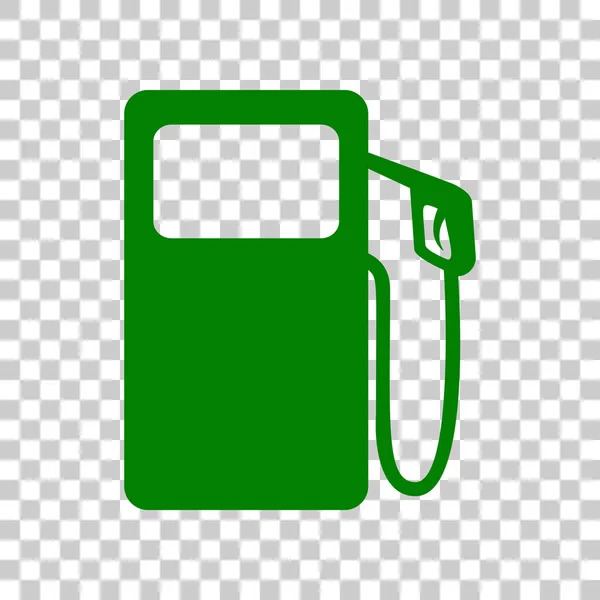 Gas pomp teken. Donker groen pictogram op transparante achtergrond. — Stockvector