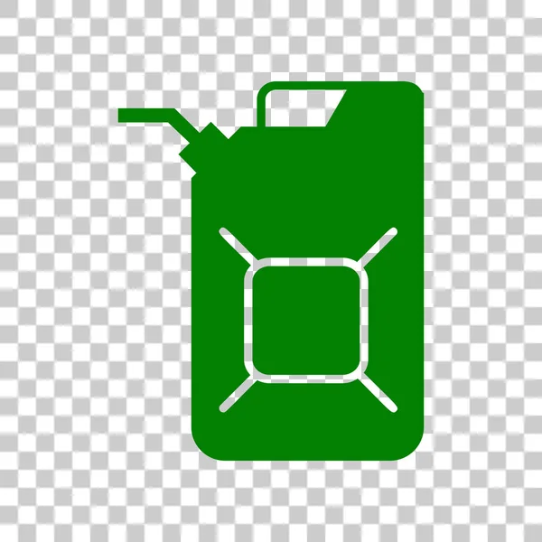 Kanystr oleje znamení. Kanystr znamení ropy. Tmavě zelená ikona na průhledném pozadí. — Stockový vektor