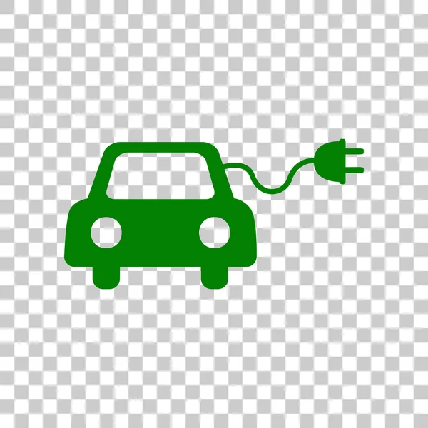 Signo de coche eléctrico ecológico. Icono verde oscuro sobre fondo transparente . — Vector de stock