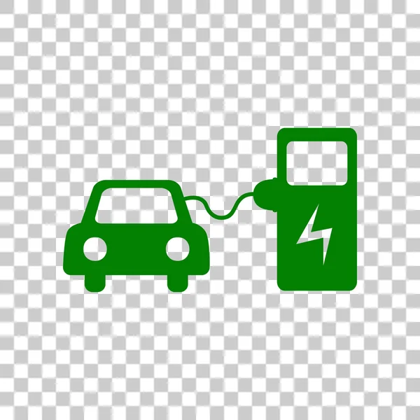 Cartel de carga de batería de coche eléctrico. Icono verde oscuro sobre fondo transparente . — Vector de stock