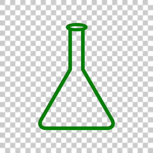 锥形烧瓶标志。在透明背景上的暗绿色图标. — 图库矢量图片