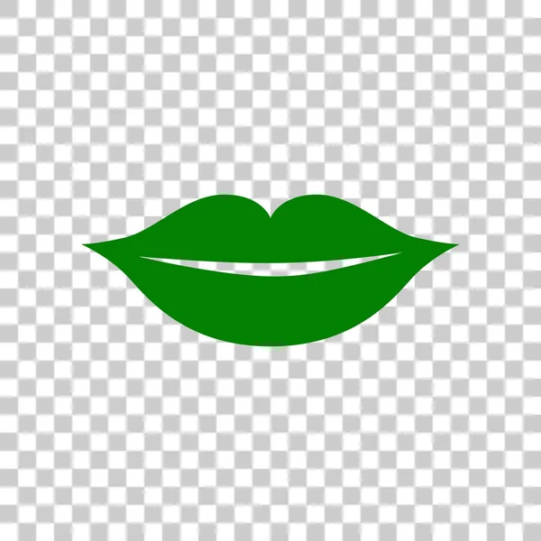 Lippen ondertekenen illustratie. Donker groen pictogram op transparante achtergrond. — Stockvector