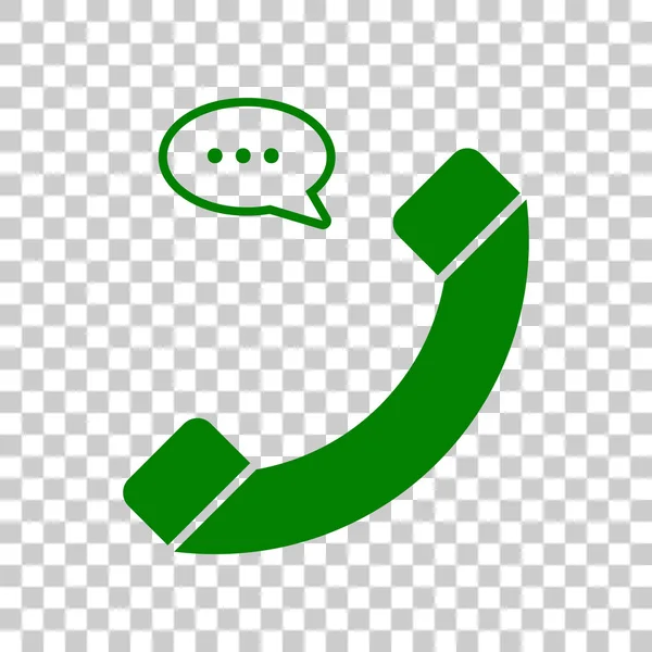 Telefoon met toespraak bubble teken. Donker groen pictogram op transparante achtergrond. — Stockvector