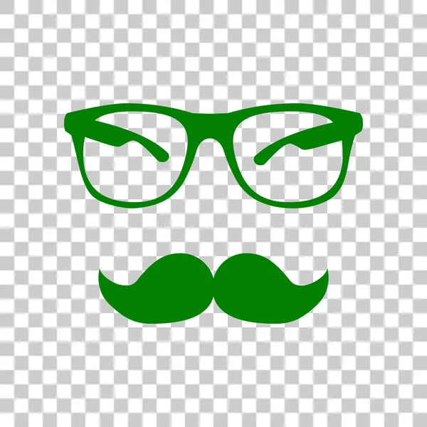 Señal de bigote y gafas. Icono verde oscuro sobre fondo transparente . — Archivo Imágenes Vectoriales