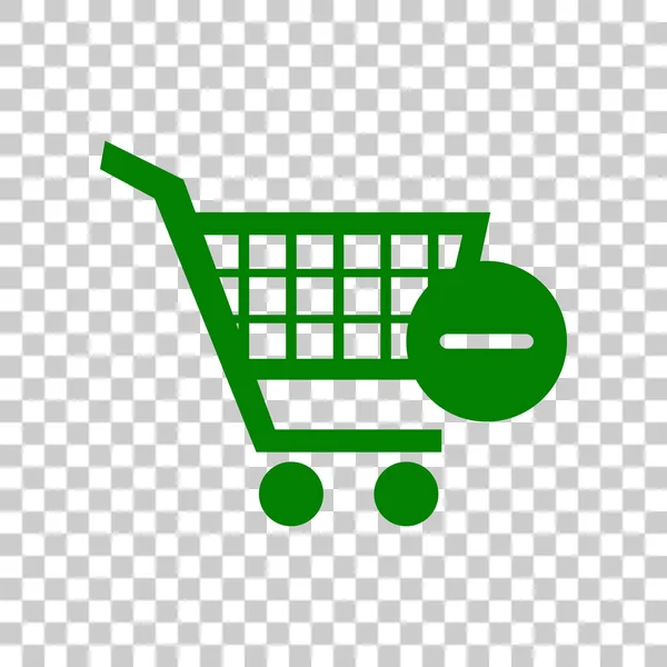 Vector Shopping Cart with Remove sign. Dark green icon on transparent background. — Stock Vector