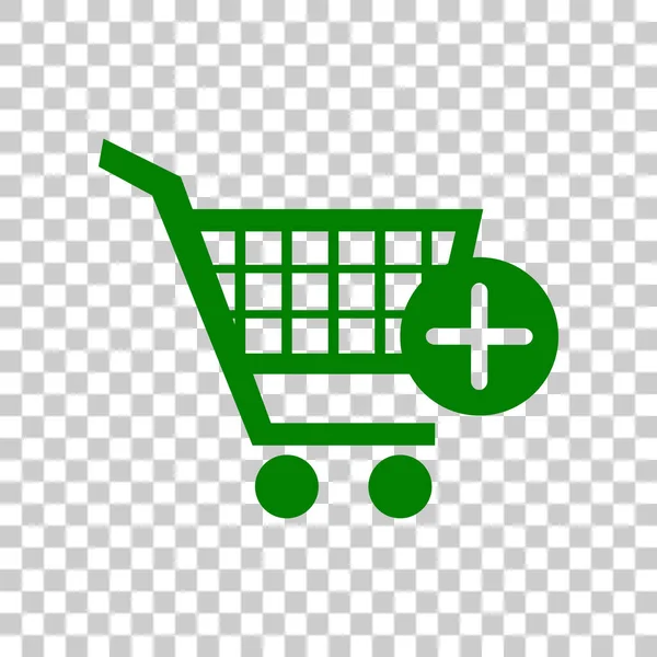 Shopping Cart with add Mark sign. Dark green icon on transparent background. — Stock Vector