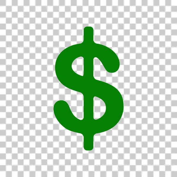 Dollars signe illustration. symbole de devise USD. Une étiquette d'argent. Icône vert foncé sur fond transparent . — Image vectorielle