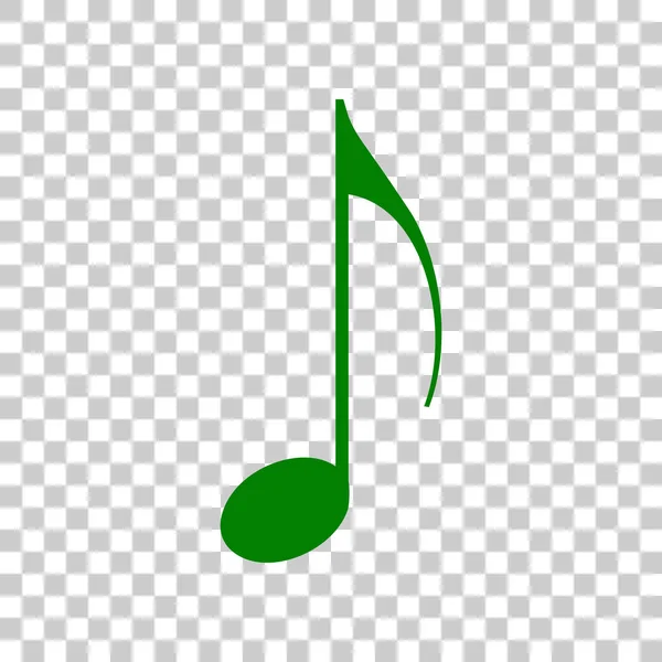 Muziek Opmerking teken. Donker groen pictogram op transparante achtergrond. — Stockvector