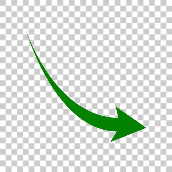 Csökkenő nyíl jel. Sötét zöld ikon-ra átlátszó háttér. — Stock Vector