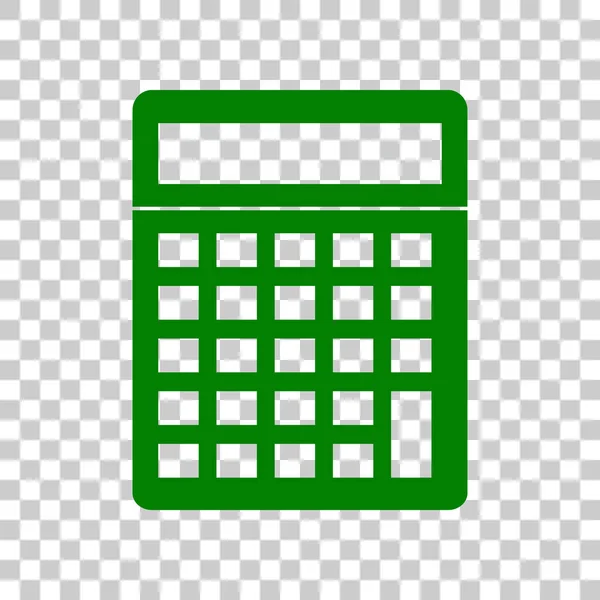 Signo simple de calculadora. Icono verde oscuro sobre fondo transparente . — Vector de stock