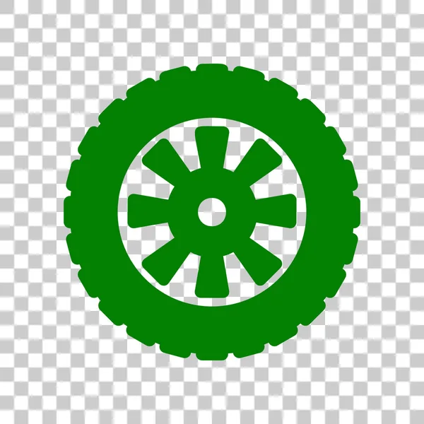 Közúti tire jele. Sötét zöld ikon-ra átlátszó háttér. — Stock Vector