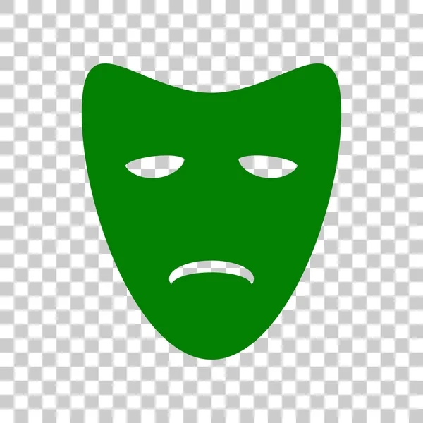 Tragödienmasken. dunkelgrünes Symbol auf transparentem Hintergrund. — Stockvektor