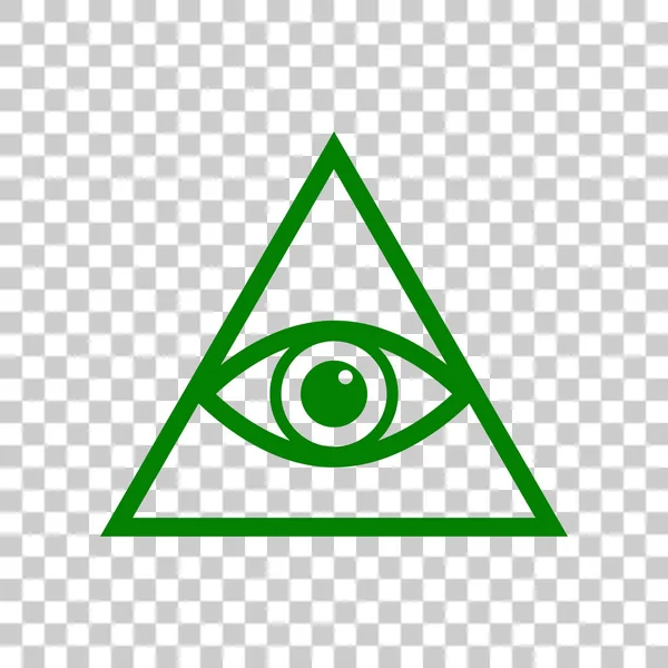 Alle sehenden Auge Pyramide Symbol. Freimaurer und spirituell. dunkelgrünes Symbol auf transparentem Hintergrund. — Stockvektor