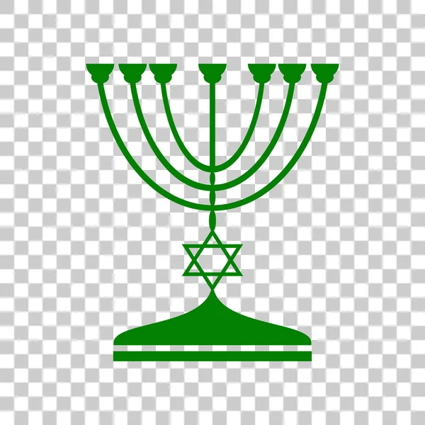 Еврейская Менора подсвечник в черном силуэте. Темно-зеленый значок на прозрачном фоне . — стоковый вектор