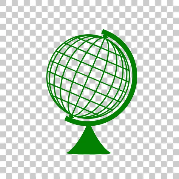 Segno del globo terrestre. Icona verde scuro su sfondo trasparente . — Vettoriale Stock