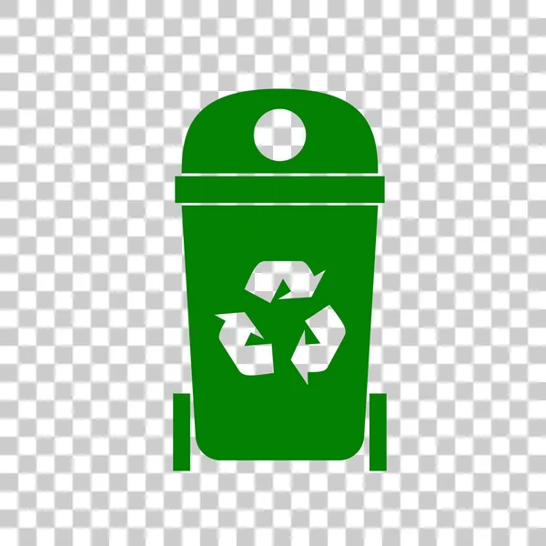 Trashcan tecken illustration. Mörk grön ikon med transparant bakgrund. — Stock vektor