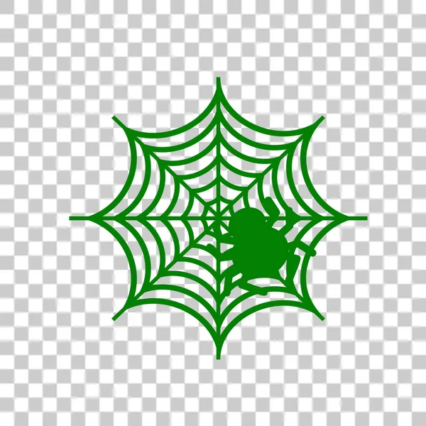 Spider on web illustration Icono verde oscuro sobre fondo transparente . — Archivo Imágenes Vectoriales