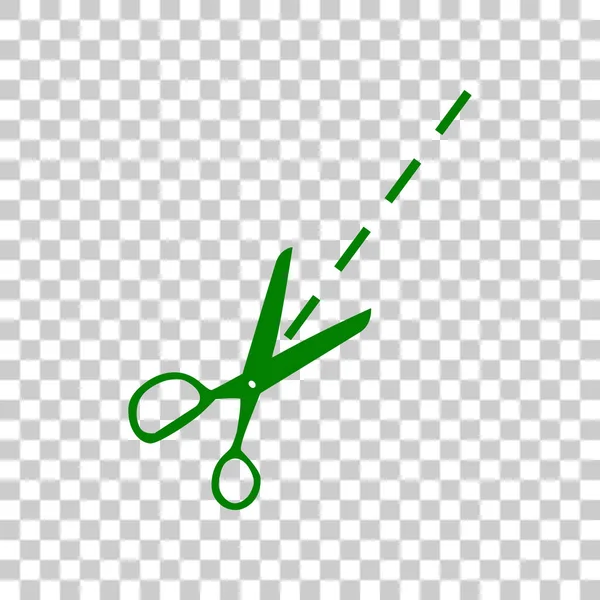 Nůžky se ilustrace. Tmavě zelená ikona na průhledném pozadí. — Stockový vektor