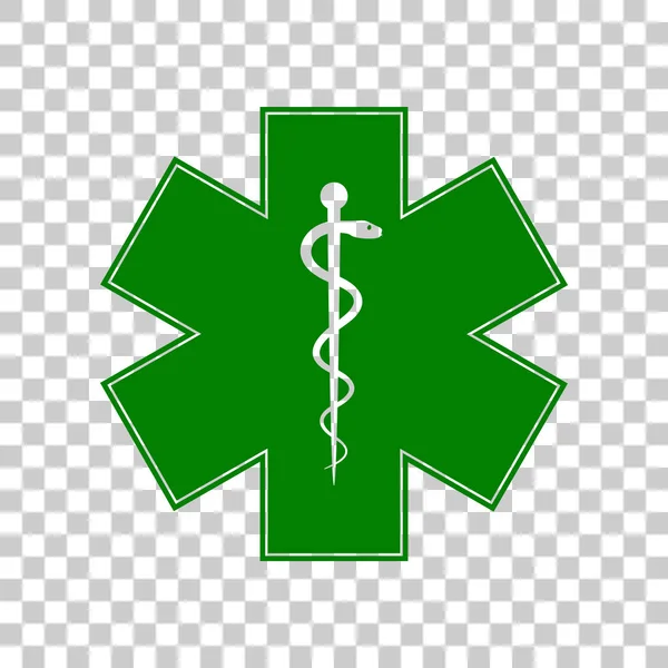 의료 응급 또는 스타의 생활의 상징. 투명 한 바탕에 진한 녹색 아이콘. — 스톡 벡터