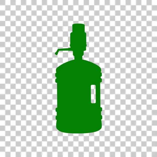 Silueta de botella de plástico con agua y sifón. Icono verde oscuro sobre fondo transparente . — Vector de stock