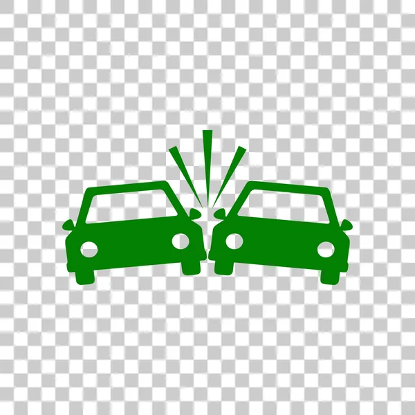 Señal de coches estrellados. Icono verde oscuro sobre fondo transparente . — Vector de stock