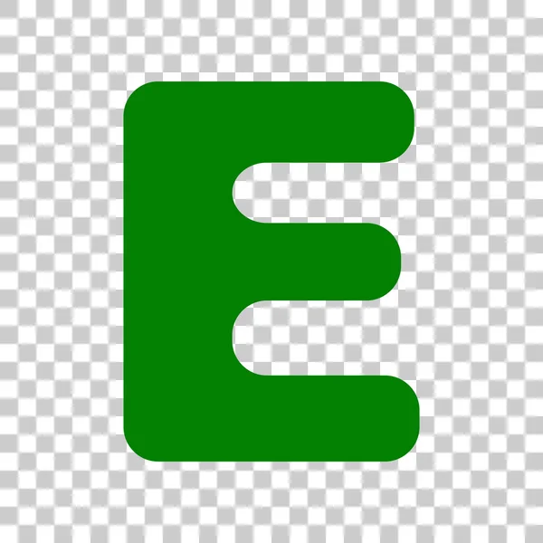 Písmeno E znak design prvek šablony. Tmavě zelená ikona na průhledném pozadí. — Stockový vektor