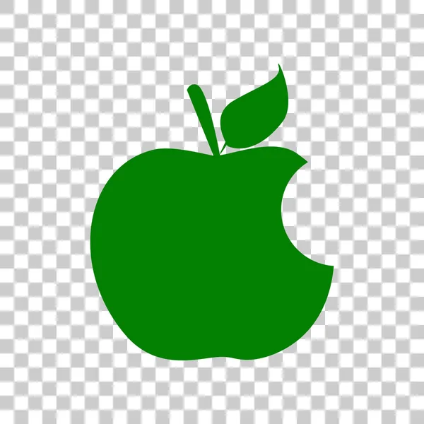 Muerde el signo de manzana. Icono verde oscuro sobre fondo transparente . — Vector de stock